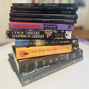 Stack of speculative fiction books 1